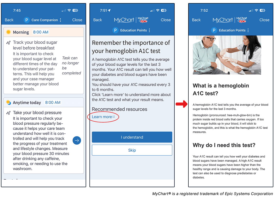 SeamlessMD care plan content in MyChart Care Companion